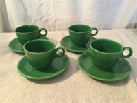 Original Fiestaware 4 Medium Green Cup & Saucers