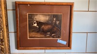 PAINTED COW ON BOARD & FRAMED COW PICTURE