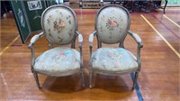 PAIR ANTIQUE FRENCH NEEDLEPOINT ARM CHAIRS