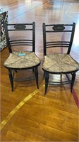 PAIR ANTIQUE PAINT DECORATED RUSH SEAT CHAIRS