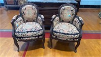 PAIR CARVED FRENCH NEEDLEPOINT CHAIRS
