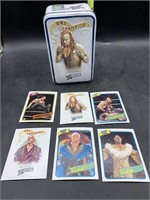 Wrestling cards and tin