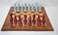 Figural Chess Set With Wood Board