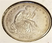 1858 Half Dollar AU-Cleaned