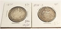 1870-S Half Dollar VF (Rim Damage); 1871 Half