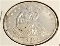 1875 Half Dollar AU-Cleaned