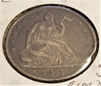 1875-CC Half Dollar XF-Cleaned