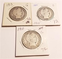 1910, ‘13, ‘15 Half Dollars G