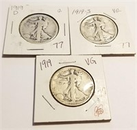 1919-P,D,S Half Dollars G-VG