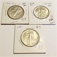 1941, ‘42-D, ‘43 Half Dollars AU