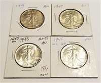 (2) 1945, ‘46, ‘47 Half Dollars AU