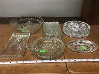 Pressed Glass Bowl, Ashtray, Trays, Covered Dish