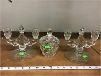 Pressed & Etched Glass Candle Holders, Pressed