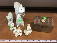 Porcelain Poodle, Squirrel Figurines, Metal Chest