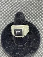 Solid 9 Grams Silver & Onyx Mens Pinky Ring Handcn