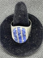 Heavy Solid 19 Grams Silver & Blue Lapis Mens Ring