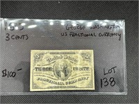 Rare 1863 3 Cents George Washington Fractional Nte