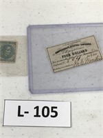 Civil War Bond Coupon & Confederate Stamp