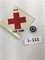 1944 Red Cross Window Sticker & Sterling Pin