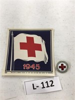 1945 Red Cross Window Sticker & Pin