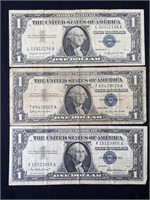 (3) 1957 Silver Certificates - A, B, none