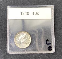 1940 US Mercury Silver Dime BU 10c