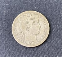 1908-O Barber Silver Quarter US 25c Coin
