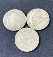 (3) 1899 Liberty V Nickels US 5c