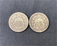 1867-1868 U.S. Shield Nickels 5c