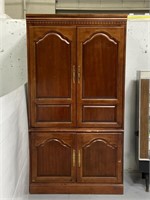 Tall dark wood 4-door hutch cabinet tv center