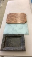 Two cutting boards with metal tray