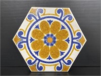 Painted terra-cotta tile trivet made in Italy