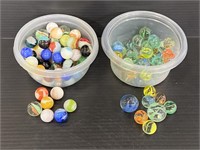 2 containers of vintage & newer marbles