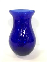 Cobalt blue glass crackle vase