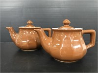 Two small brown Hall teapots
