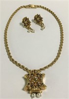 Diamond & Sapphire 14k Gold Necklace & Earrings
