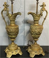 Pair Of Bronze Figural Urn Parlor Lamps