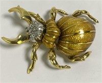 18k Gold Enameled & Diamond Beetle Pin