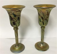 Pair Of Art Glass Goblets Signed L. C. T. Favrile