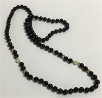 14k Gold, Pearl & Black Onyx Beaded Necklace