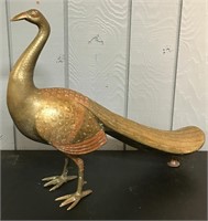 Oriental Bronze Enameled Peacock Sculpture