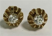 Pair Of 14k Gold And Diamond Earrings
