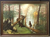 Czarnecki Oil On Canvas, Forest Scene With Bears