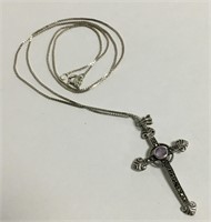 Italian Sterling Silver Necklace W/ Cross Pendant