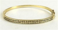 14K Gold Hinged Bracelet with Clear Stones