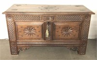 Antique Ornate Carved Trunk with Key