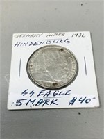 Germany-1936 Hindenberg 5 mark coin