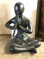 Metal Seated Flute Player Statue