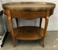 Vintage Brass Rimed Oval Side Table