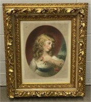 Victorian Girl Print in Ornate Gilt Frame
